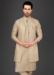 Golden Cream Sequins Work Nehru Jacket Set